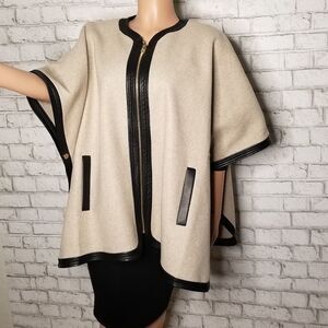 Leather trim poncho